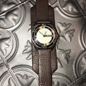 Wide leather watch